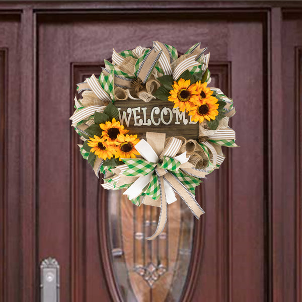 Sunflower wreath, rustic, farmhouse, welcome, everyday, orange, W04221B