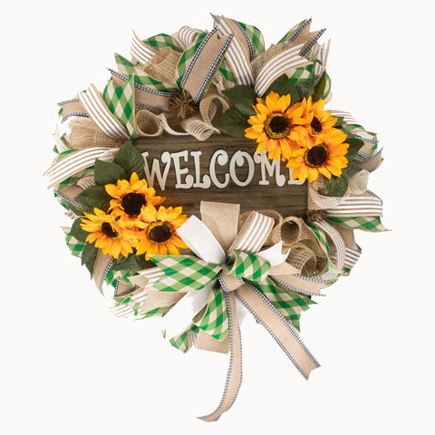 Sunflower wreath, rustic, farmhouse, welcome, everyday, orange, W04221B