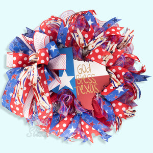Patriotic wreath, Texas, state, God bless, everyday, merrymindstudio W04231C