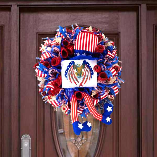 4th of July wreath, full-bodied 26", Uncle Sam, USA celebration,  W05291A