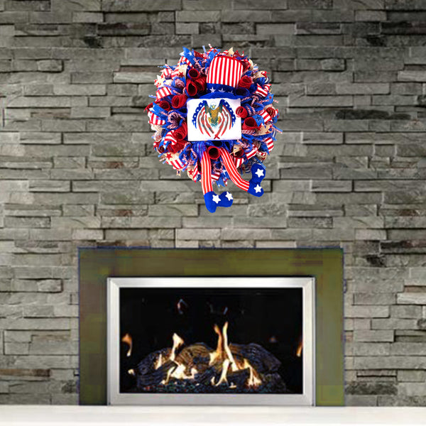 4th of July wreath, full-bodied 26", Uncle Sam, USA celebration,  W05291A