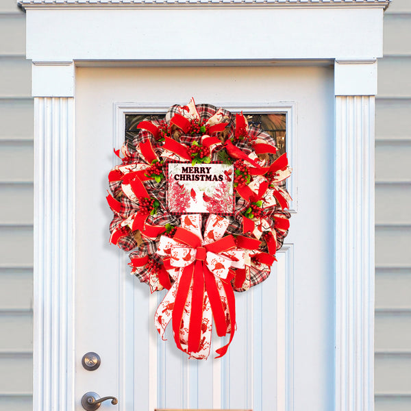 Christmas wreath, snow, cardinals, door hanger, front door decor, elegant, large 25", Merry Christmas W10211A