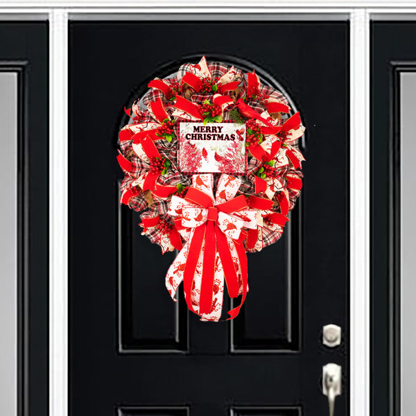 Christmas wreath, snow, cardinals, door hanger, front door decor, elegant, large 25", Merry Christmas W10211A