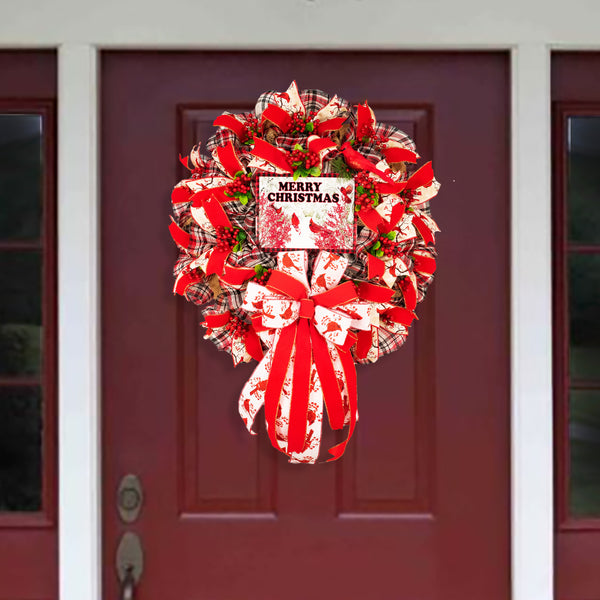 Christmas wreath, snow, cardinals, door hanger, front door decor, elegant, large 25", Merry Christmas W10211A