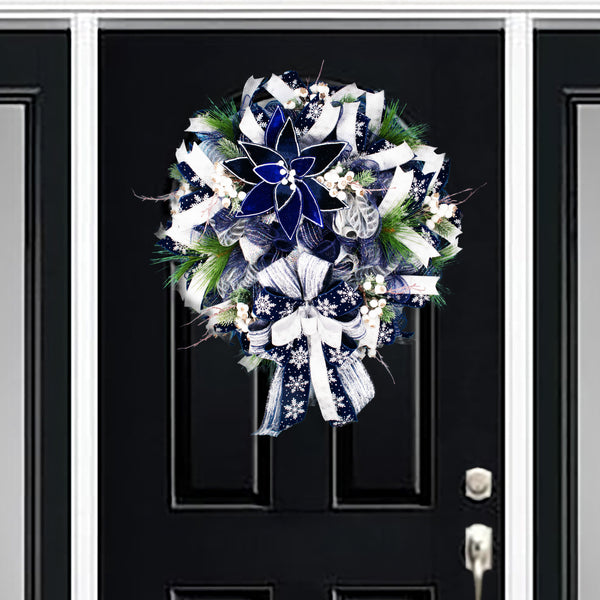 Christmas wreath, winter wreath, designer wreath, everyday wreath, front door wreath, year-round, blue. 26" W11121A