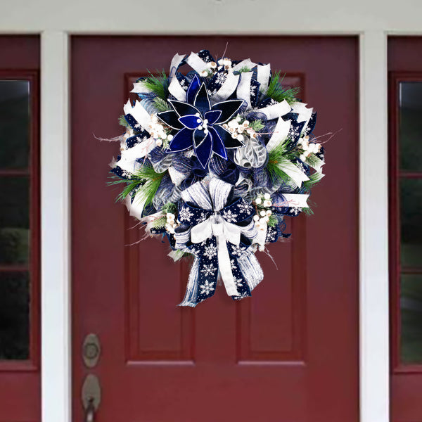 Christmas wreath, winter wreath, designer wreath, everyday wreath, front door wreath, year-round, blue. 26" W11121A
