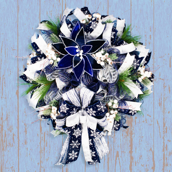 Christmas wreath, winter wreath, designer wreath, everyday wreath, front door wreath, year-round, blue. 26" W11121A