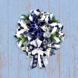 Christmas wreath, winter wreath, designer wreath, everyday wreath, front door wreath, year-round, blue. 26" W11121A