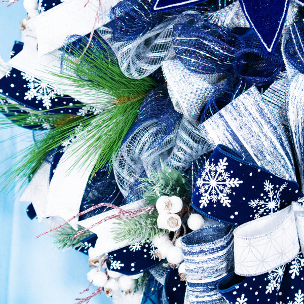 Christmas wreath, winter wreath, designer wreath, everyday wreath, front door wreath, year-round, blue. 26" W11121A