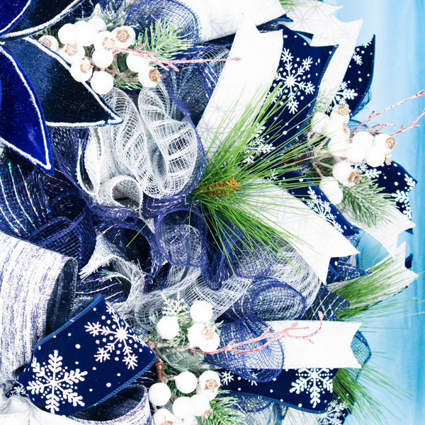 Christmas wreath, winter wreath, designer wreath, everyday wreath, front door wreath, year-round, blue. 26" W11121A