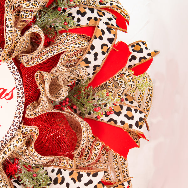 Christmas wreath, gnome wreath, leopard print wreath, door hanger, holiday decor, large, 27". W11251A