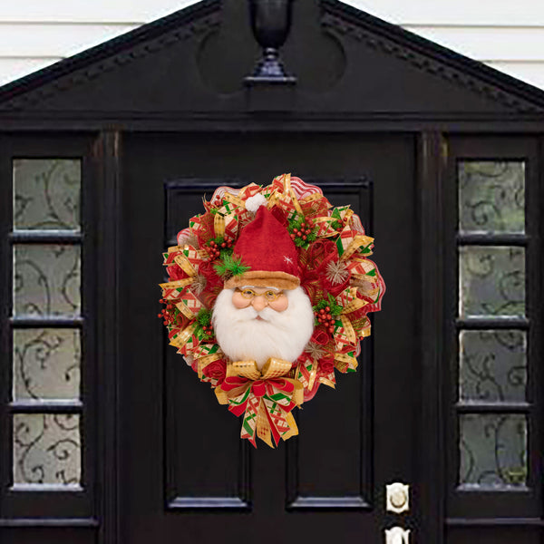 Christmas wreath, Santa wreath, 3D face, elegant decor, door hanger, holiday, huge 30" diameter. W12051A
