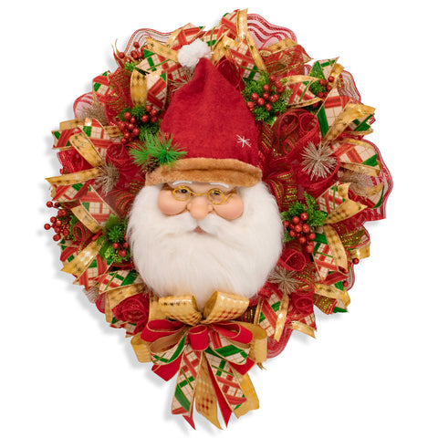 Christmas wreath, Santa wreath, 3D face, elegant decor, door hanger, holiday, huge 30" diameter. W12051A