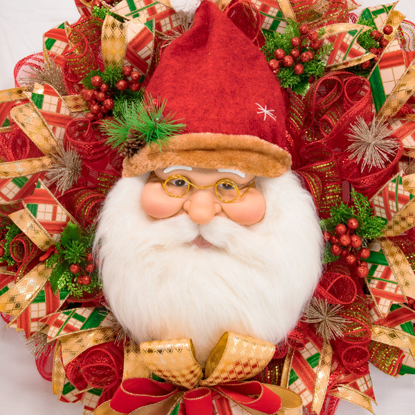 Christmas wreath, Santa wreath, 3D face, elegant decor, door hanger, holiday, huge 30" diameter. W12051A