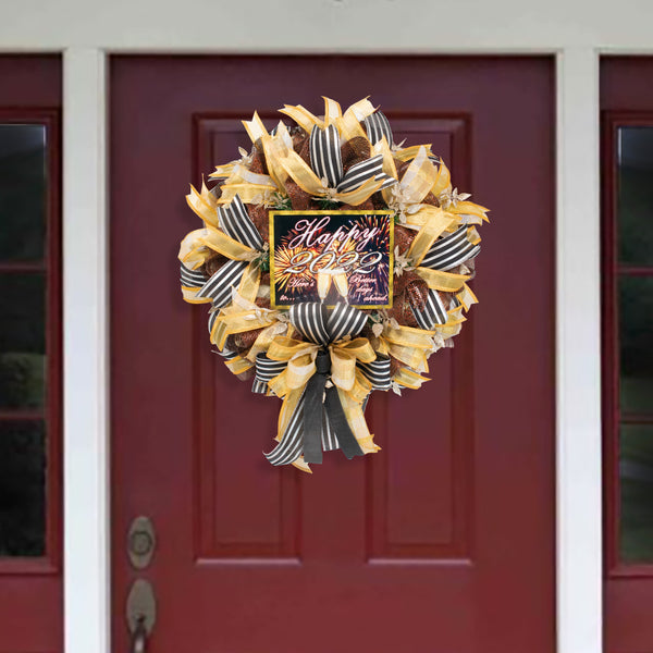 New Year wreath,  celebration wreath, front door wreath, door hanger, 28". W12121A