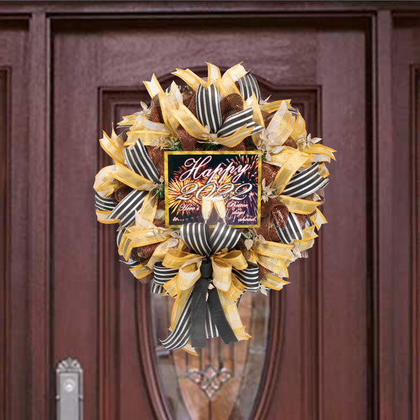 New Year wreath,  celebration wreath, front door wreath, door hanger, 28". W12121A