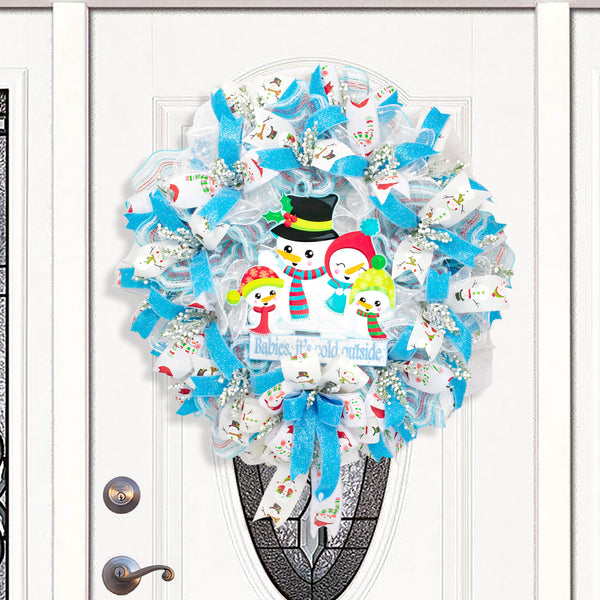 Snowman wreath, Christmas wreath, winter wreath, front door wreath, holiday wreath, door hanger, huge 29". W12141A