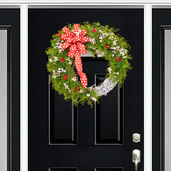Farmhouse wreath, grapevine wreath, everyday wreath, wicker wreath, front door wreath, greenery, floral, Spring/Summer 24.5". W12261A