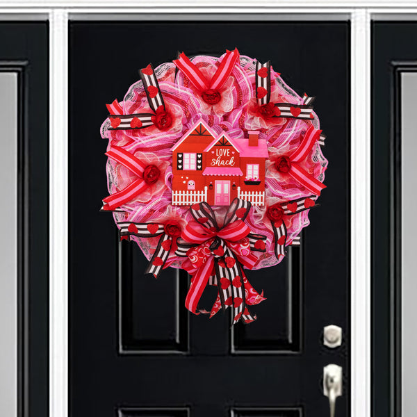 Valentine's day wreath, love wreath, front door wreath, door hanger, pink, red, 26". W20108B