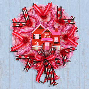 Valentine's day wreath, love wreath, front door wreath, door hanger, pink, red, 26". W20108B