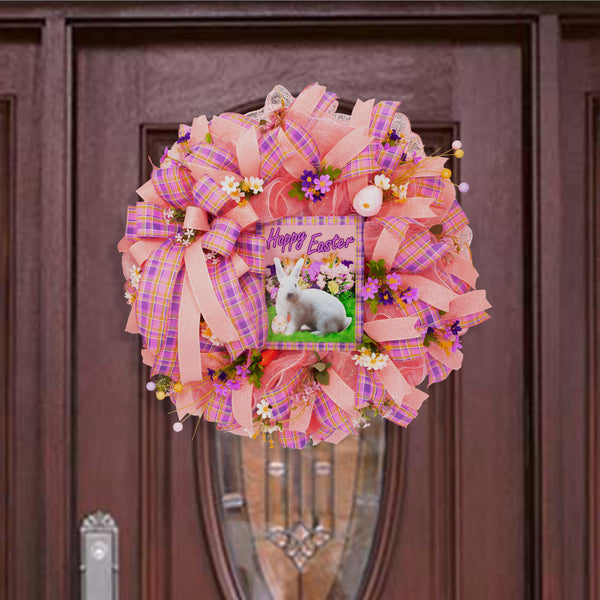 Easter wreath, bunny wreath, floral wreath, front door wreath, door hanger, Easter eggs, 26". W20204A