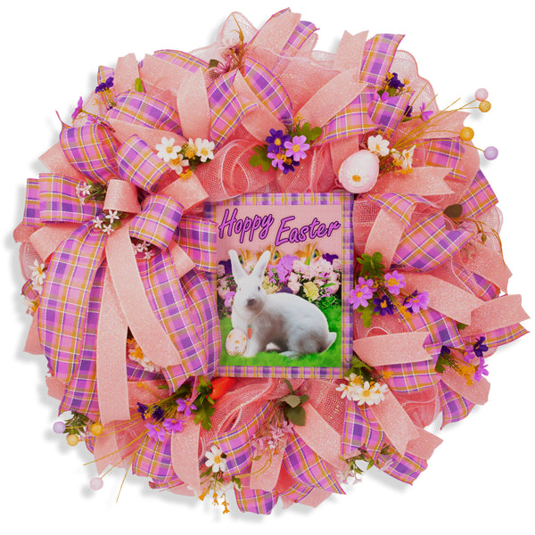 Easter wreath, bunny wreath, floral wreath, front door wreath, door hanger, Easter eggs, 26". W20204A