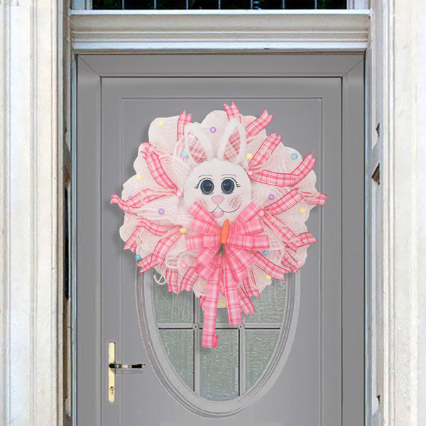 Easter wreath, bunny wreath, bunny face, plush ears, front door wreath, door hanger, 24"  W20219A
