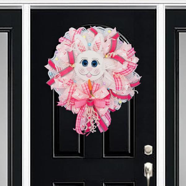Easter wreath, bunny wreath, bunny face, plush ears, front door wreath, door hanger, 24"  W20227A