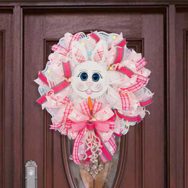 Easter wreath, bunny wreath, bunny face, plush ears, front door wreath, door hanger, 24"  W20227A