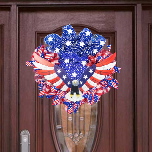 4th of July wreath, independence day, patriotic, USA, embossed eagle, front door, door hanger,  W20331A