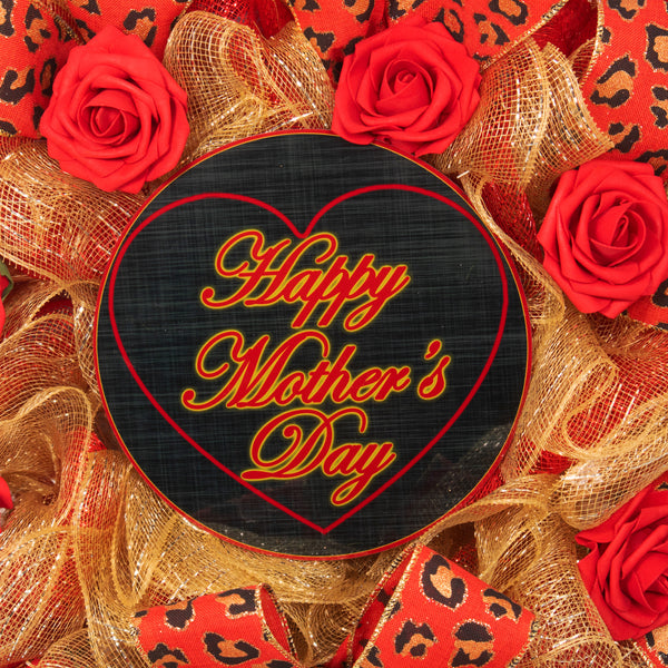 Mother's day wreath, floral wreath, roses, love, leopard print, front door wreath, door hanger, holiday decor, large, 27". W120417B