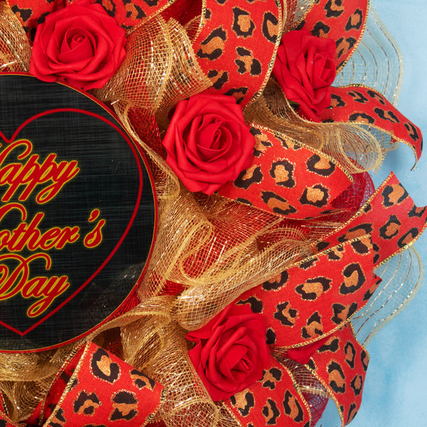 Mother's day wreath, floral wreath, roses, love, leopard print, front door wreath, door hanger, holiday decor, large, 27". W120417B