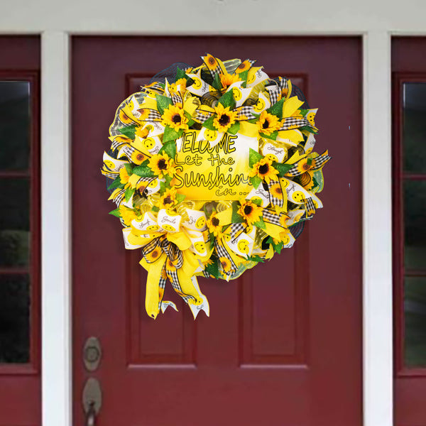 Welcome wreath, floral wreath, sunflower, spring-summer, front door, door hanger, decor 26" W20430B