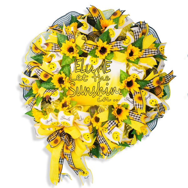 Welcome wreath, floral wreath, sunflower, spring-summer, front door, door hanger, decor 26" W20430B
