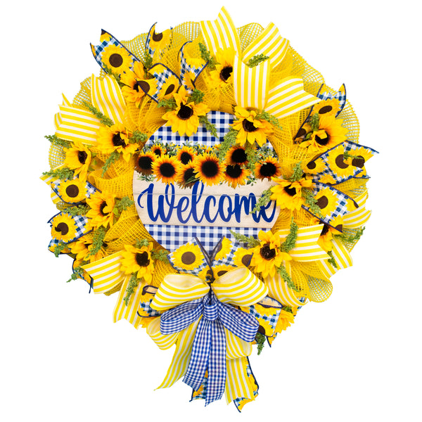 Welcome wreath, farmhouse wreath, sunflower wreath, front door, door hanger, floral, 25". W20520A