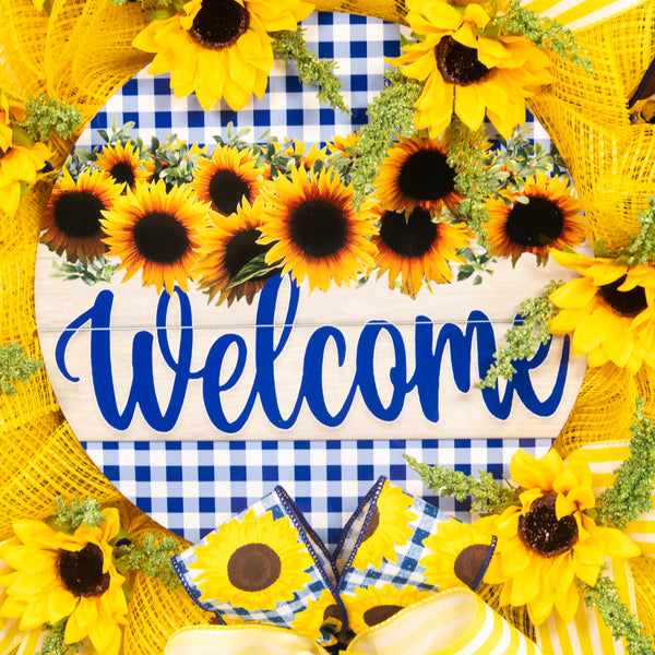 Welcome wreath, farmhouse wreath, sunflower wreath, front door, door hanger, floral, 25". W20520A