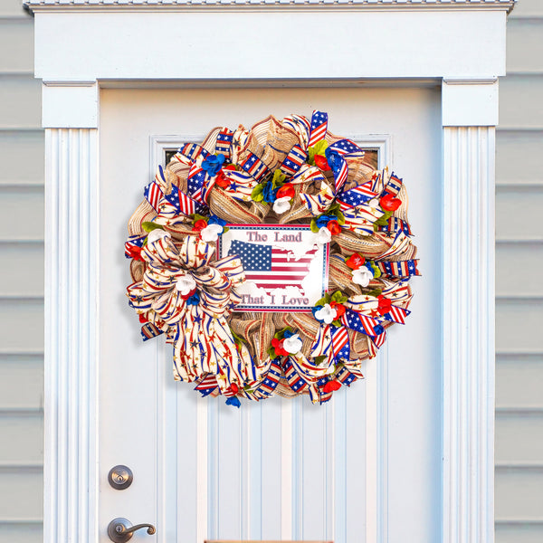 4th of July wreath, patriotic wreath, flag wreath, Independence Day, USA, front door, door hanger, summer, gift 24"  W20605A