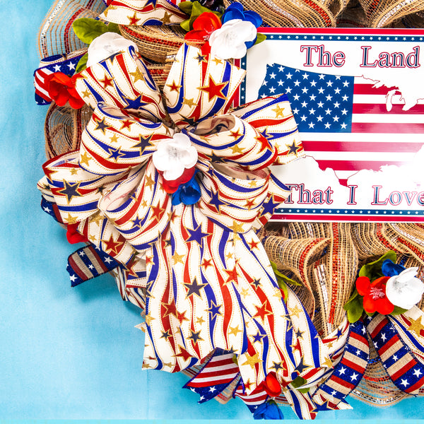 4th of July wreath, patriotic wreath, flag wreath, Independence Day, USA, front door, door hanger, summer, gift 24"  W20605A