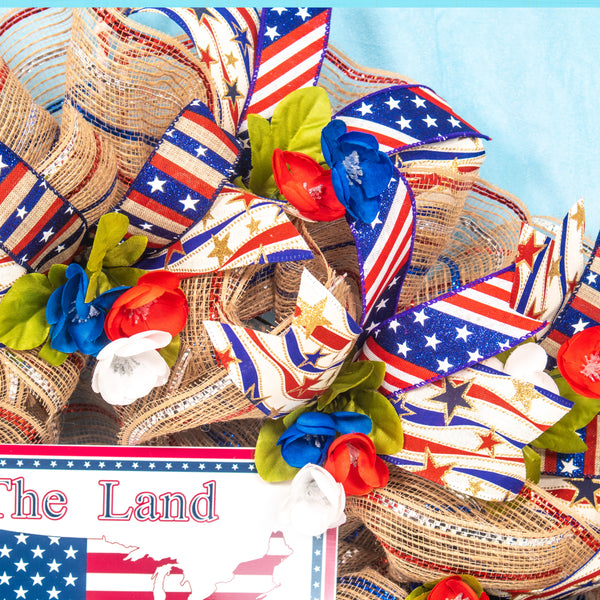 4th of July wreath, patriotic wreath, flag wreath, Independence Day, USA, front door, door hanger, summer, gift 24"  W20605A