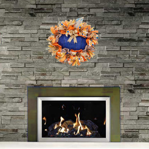 Pumpkin wreath, fall wreath, Thanksgiving wreath, Autumn, stylish  27" for front door, wall, or hearth.  W20716A
