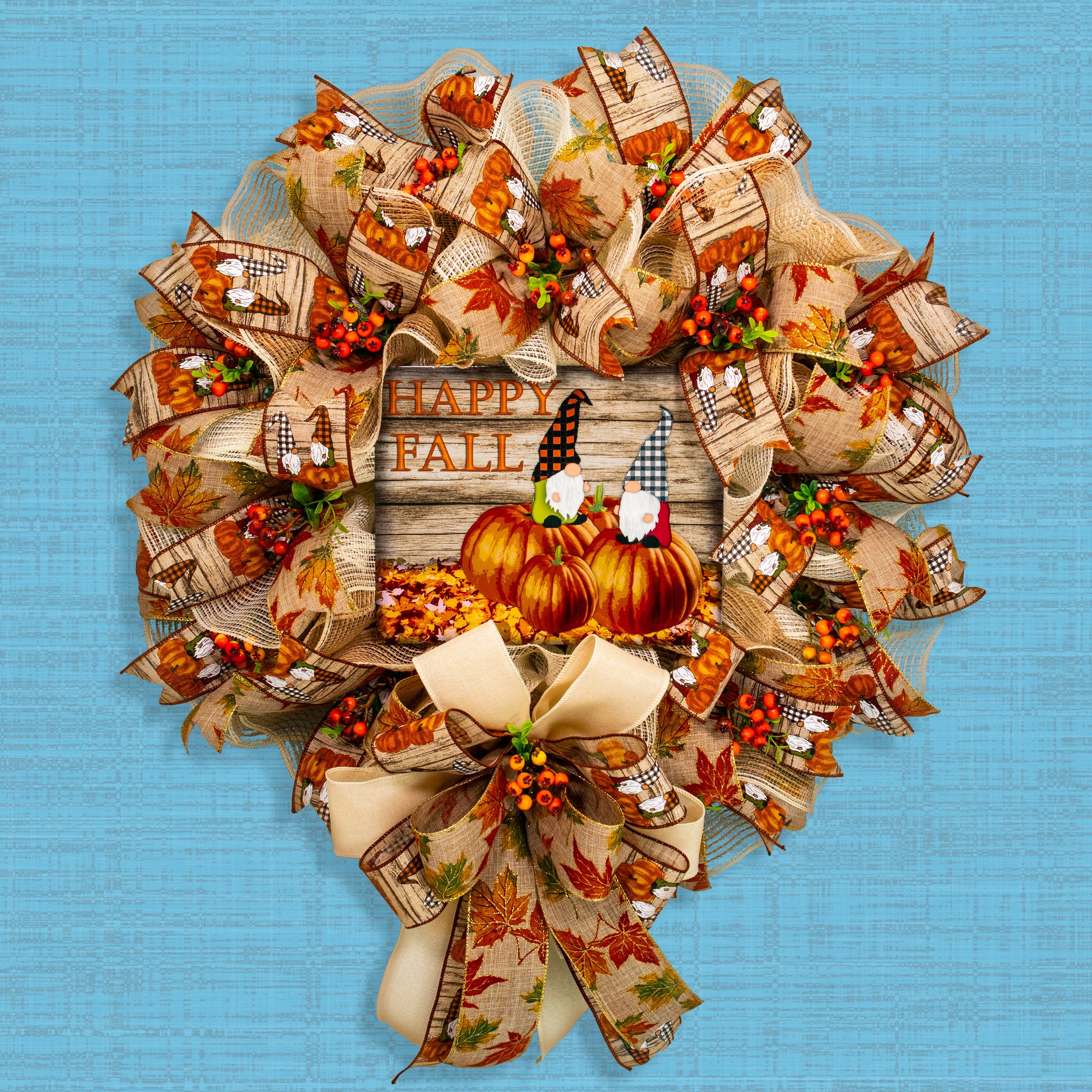 Gnome wreath, pumpkin wreath, floral wreath, fall/autumn wreath, front door wreath, door hanger 26" W20811A