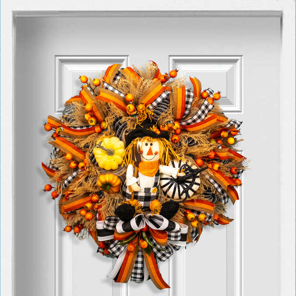 Scarecrow wreath, Autumn wreath, farmhouse wreath, fall, everyday, door hanger, W20820A