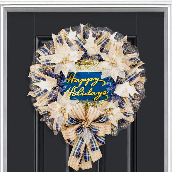 Christmas wreath, happy holidays, designer wreath, front door wreath, 27" W21026A