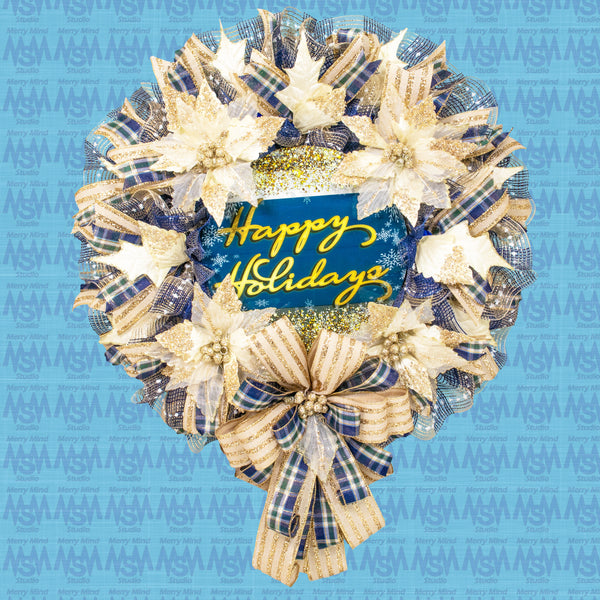 Christmas wreath, happy holidays, designer wreath, front door wreath, 27" W21026A