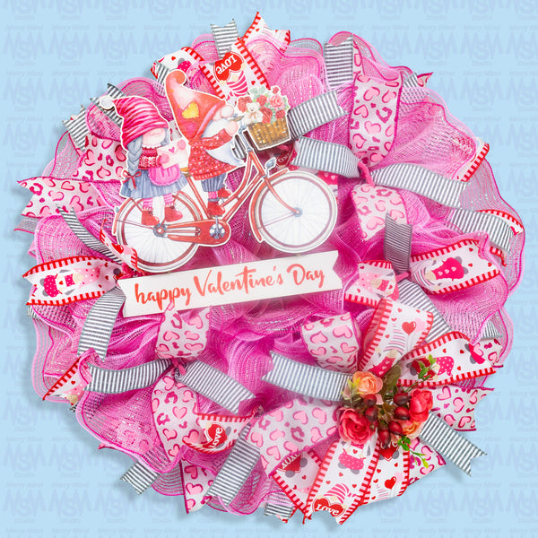 Valentine's day wreath, gnome wreath, love wreath, front door wreath, door hanger, pink, red, black, 26". W30127A