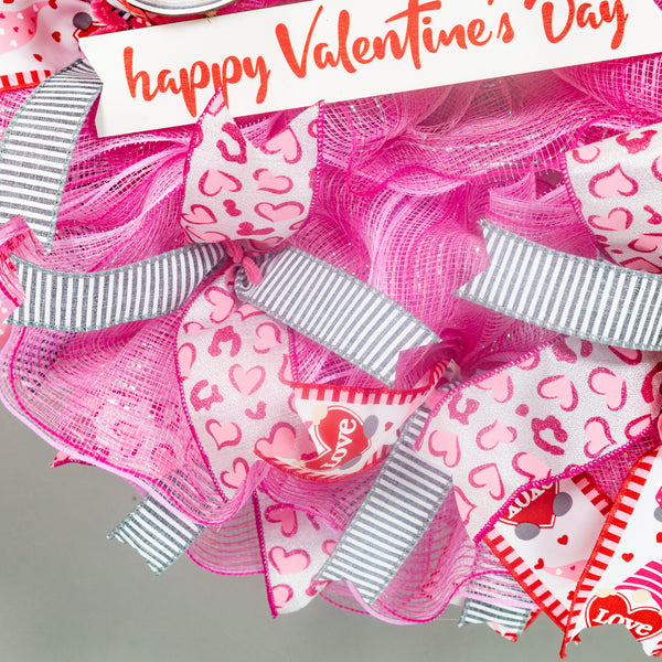 Valentine's day wreath, gnome wreath, love wreath, front door wreath, door hanger, pink, red, black, 26". W30127A