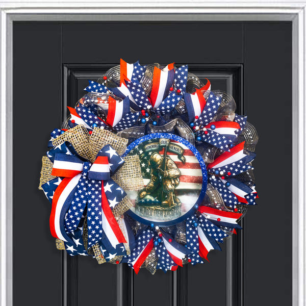 Patriotic wreath, Memorial Day wreath, remembrance, hero, sacrifice, front door, wall, decor, door hanger, 26" W30414A