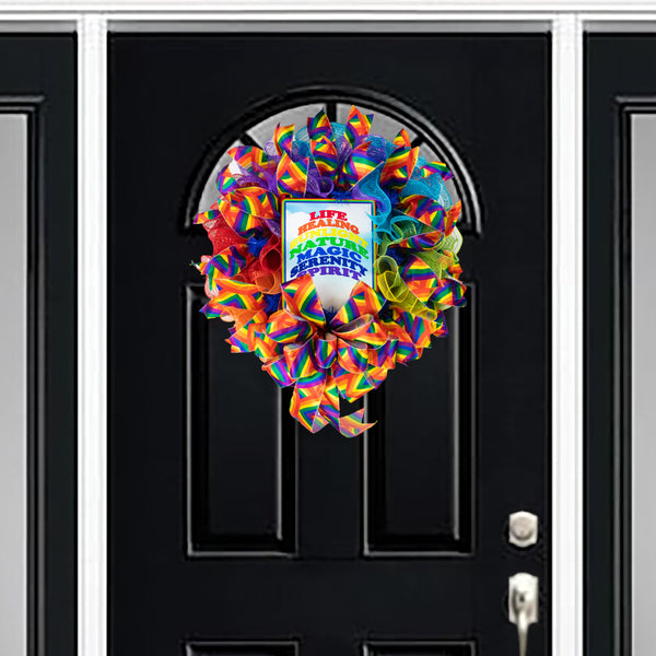 LGBTQ pride wreath, rainbow, respect, love, and understanding W06271B