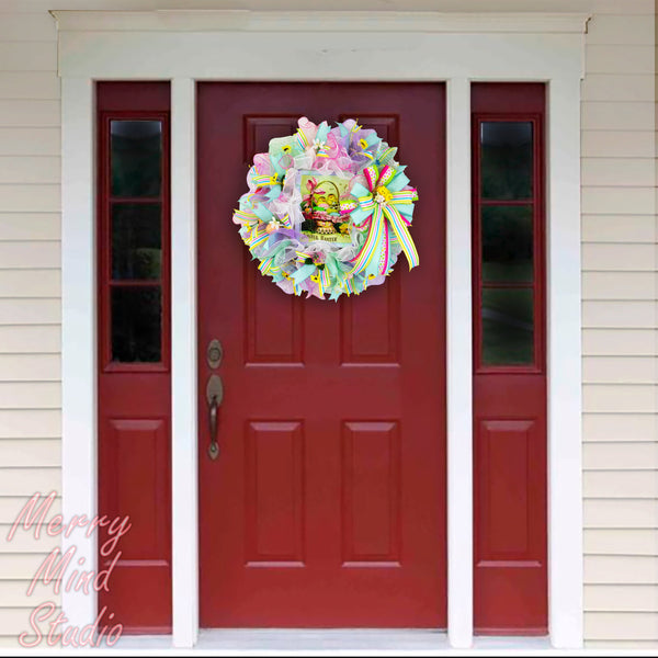 Easter wreath, chick basket, merrymindstudio 02201
