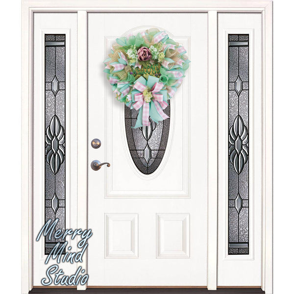 Farmhouse wreath, peony, welcome door, small size 20" diameter, 01301